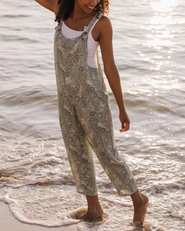 Sale Passenger Serenity Organic Cotton Dungarees Pistachio Floral
