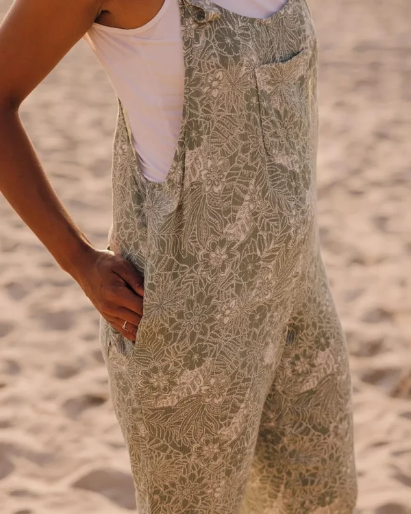 Sale Passenger Serenity Organic Cotton Dungarees Pistachio Floral