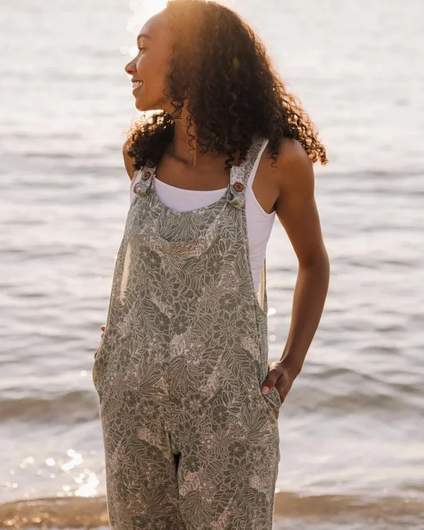 Sale Passenger Serenity Organic Cotton Dungarees Pistachio Floral