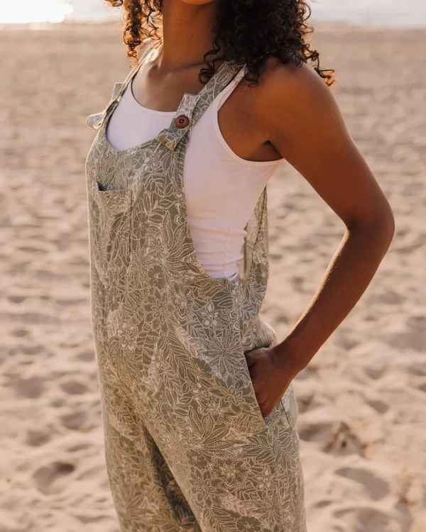 Sale Passenger Serenity Organic Cotton Dungarees Pistachio Floral