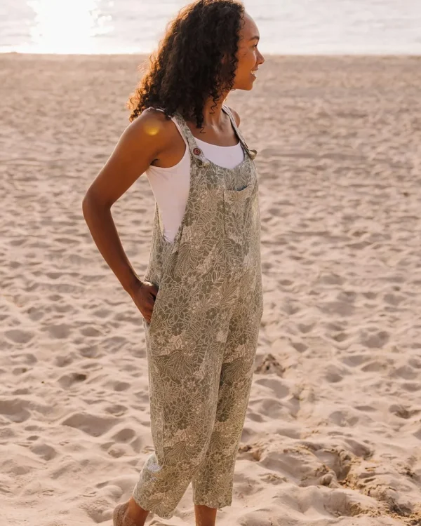 Sale Passenger Serenity Organic Cotton Dungarees Pistachio Floral