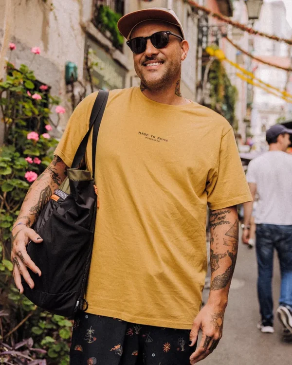 Clearance Passenger Sundown Recycled Cotton T-Shirt Mustard Gold