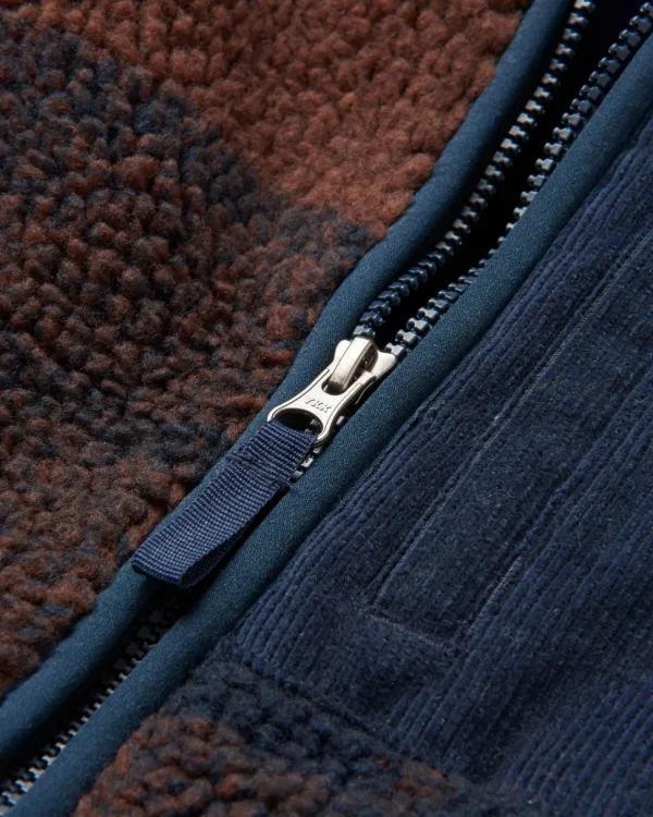Fashion Floris van Bommel Trekker Recycled Deep-Pile Sherpa Fleece Chestnut/Deep Navy Check