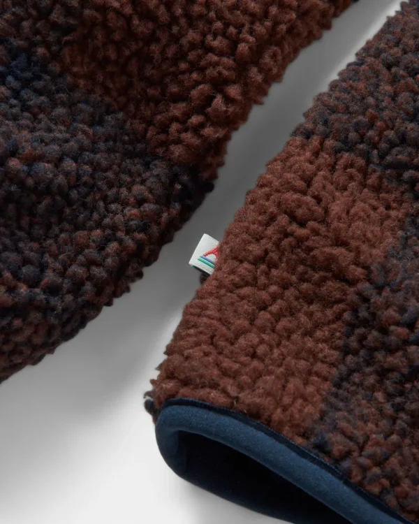 Fashion Floris van Bommel Trekker Recycled Deep-Pile Sherpa Fleece Chestnut/Deep Navy Check