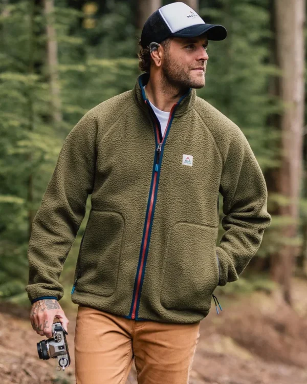 Fashion Floris van Bommel Tripper 2.0 Full Zip Recycled Sherpa Fleece Khaki