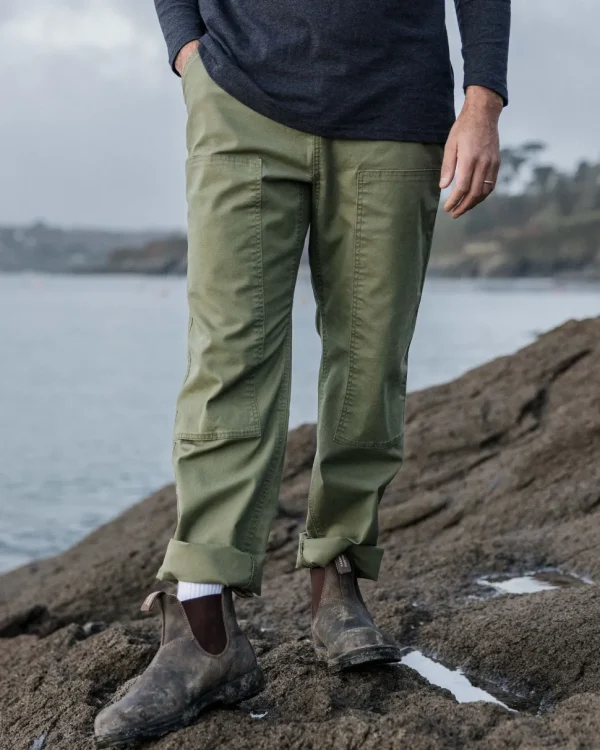 Shop Floris van Bommel Vantage Organic Cotton Canvas Trouser Khaki