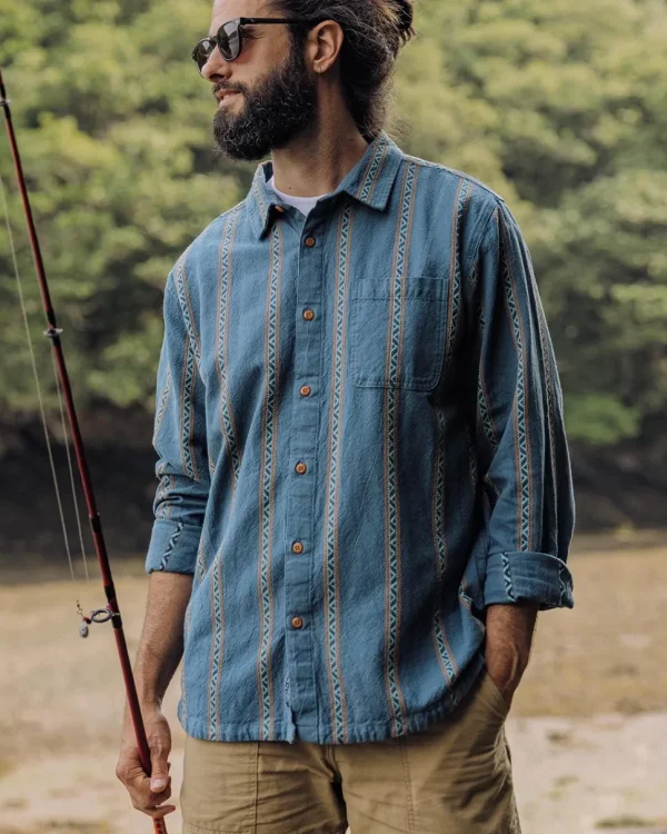 Sale Passenger Voyage Organic Cotton Jacquard Shirt Mediterranean Geo Stripe