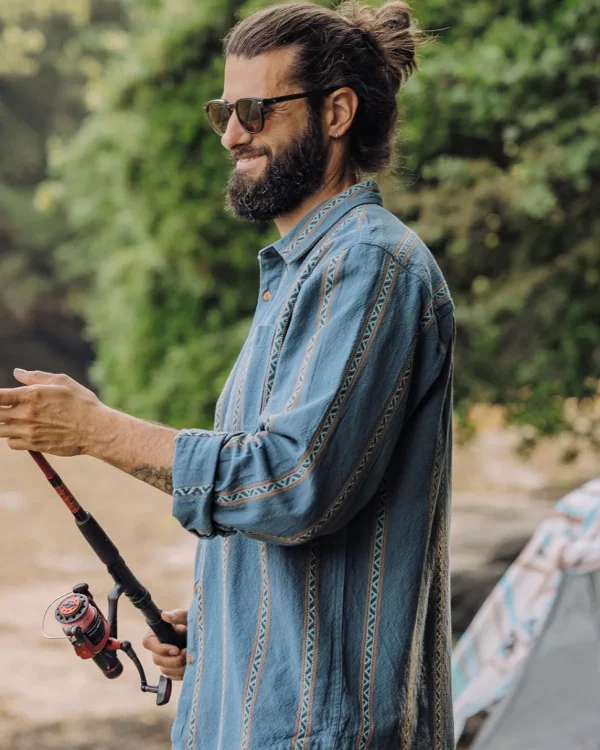 Sale Passenger Voyage Organic Cotton Jacquard Shirt Mediterranean Geo Stripe