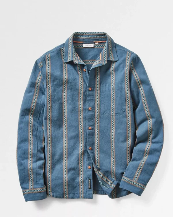 Sale Passenger Voyage Organic Cotton Jacquard Shirt Mediterranean Geo Stripe