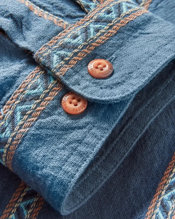 Sale Passenger Voyage Organic Cotton Jacquard Shirt Mediterranean Geo Stripe