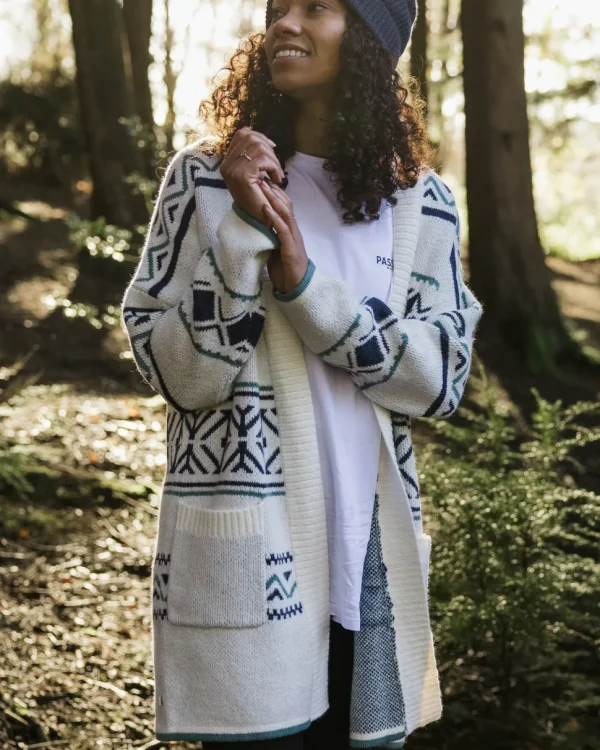 Best Sale Passenger Whimsical Recycled Knit Cardigan Homespun Stripe Off White