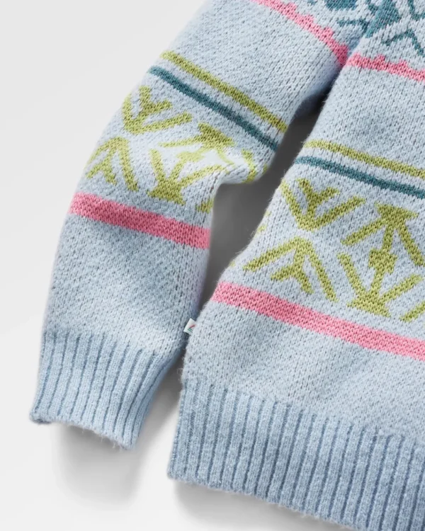 Hot Passenger Whimsical Recycled Knitted Jumper Homespun Stripe Blue Fog