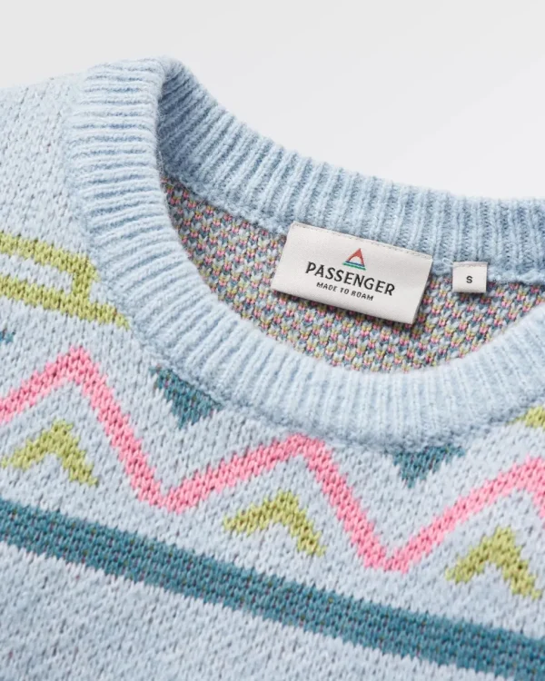 Hot Passenger Whimsical Recycled Knitted Jumper Homespun Stripe Blue Fog