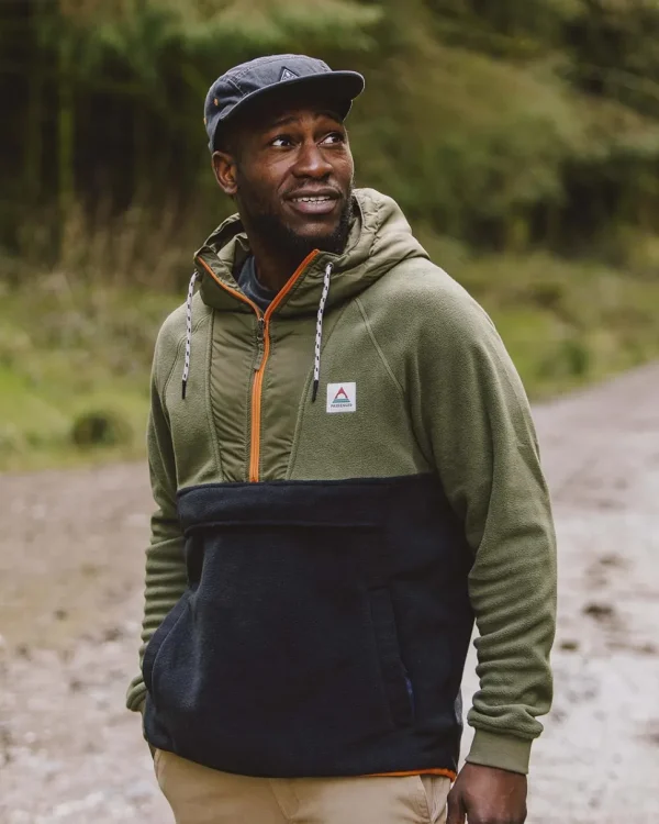 Best Sale Floris van Bommel Woodland Hooded 1/2 Zip Polar Fleece True Black/ Khaki