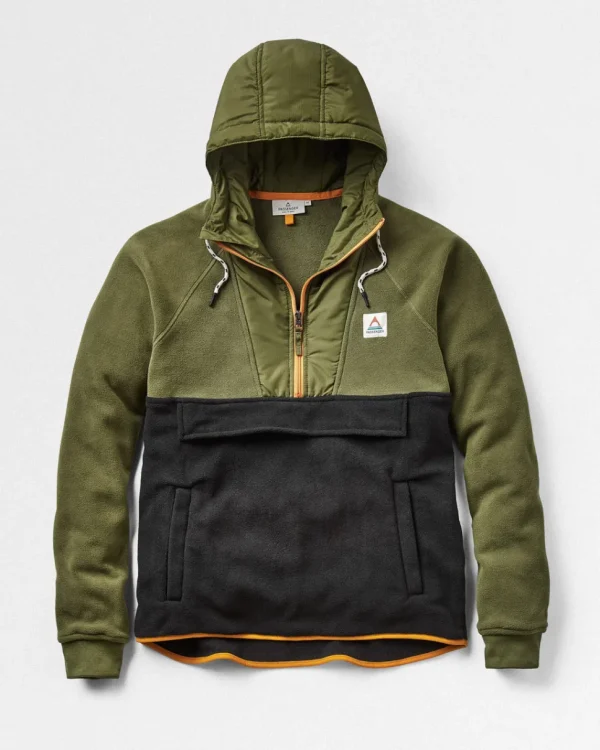 Best Sale Floris van Bommel Woodland Hooded 1/2 Zip Polar Fleece True Black/ Khaki
