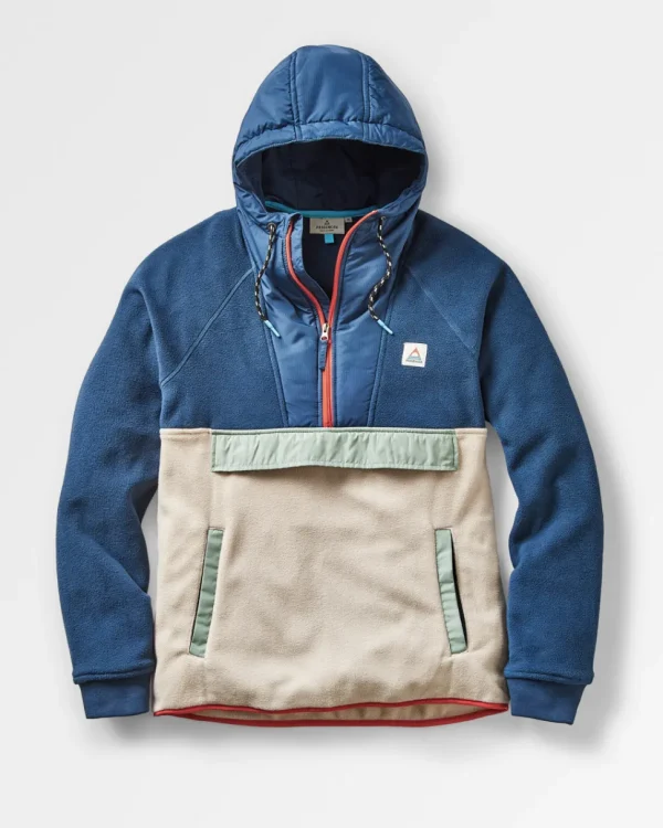 Discount Passenger Woodland Hooded 1/2 Zip Recycled Polar Fleece Dark Denim/Oatmeal